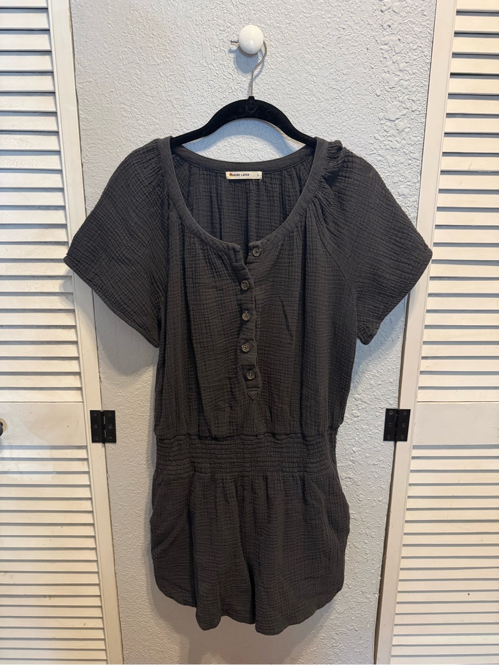 Marine Layer Charcoal Short-Sleeve Button Romper